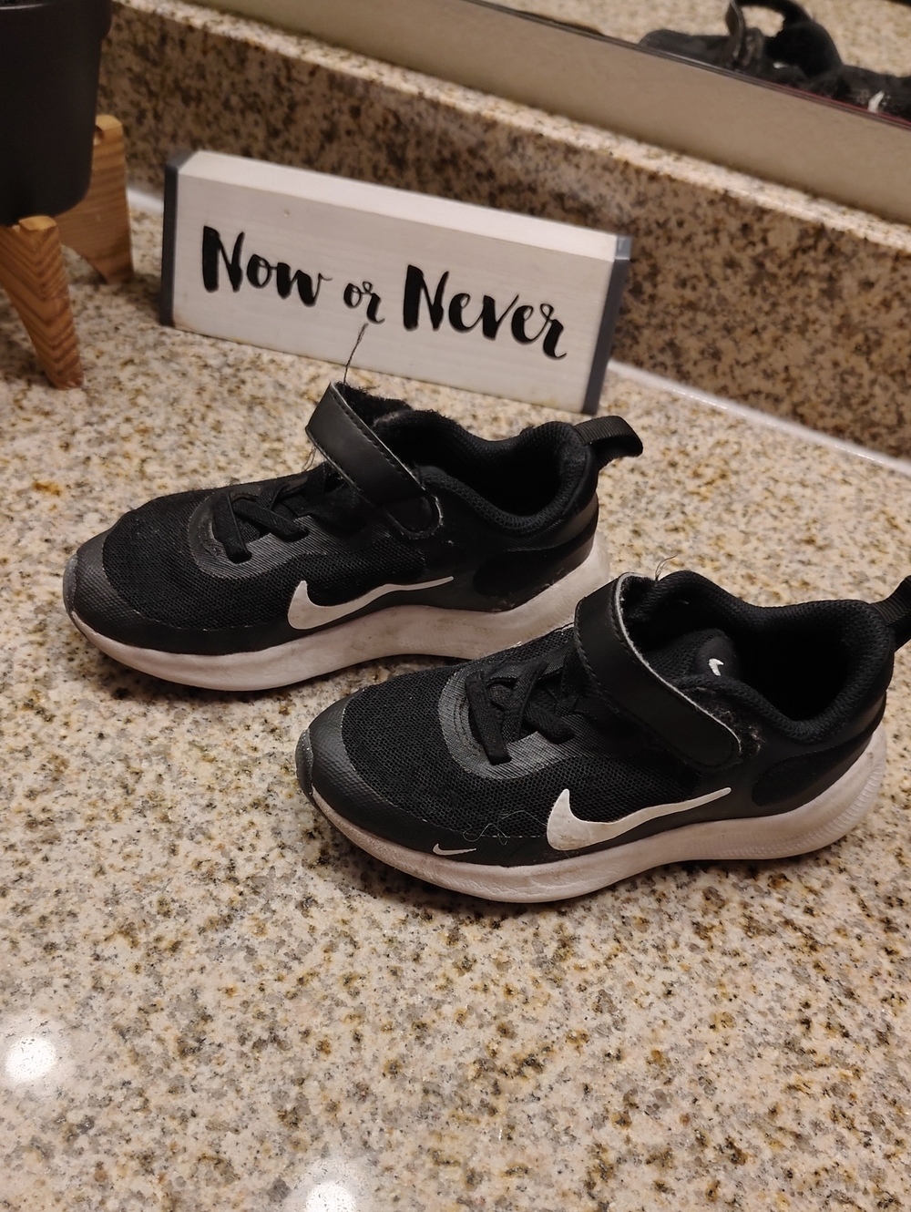 Nike Kids Black and White Velcro Athletic Sneakers